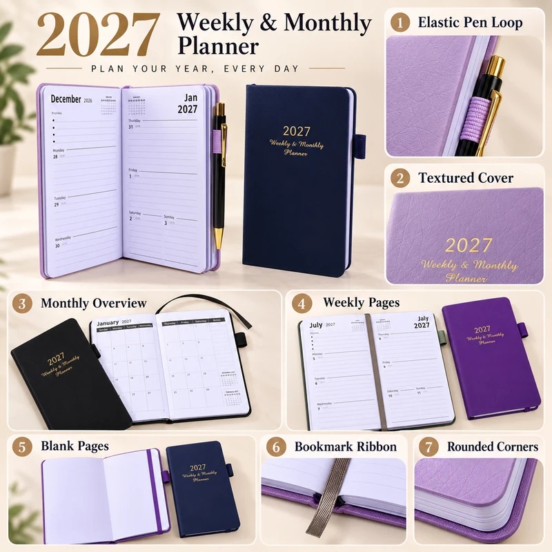 2027 Weekly & Monthly Planner, - Leather Work Diary Covers review and price